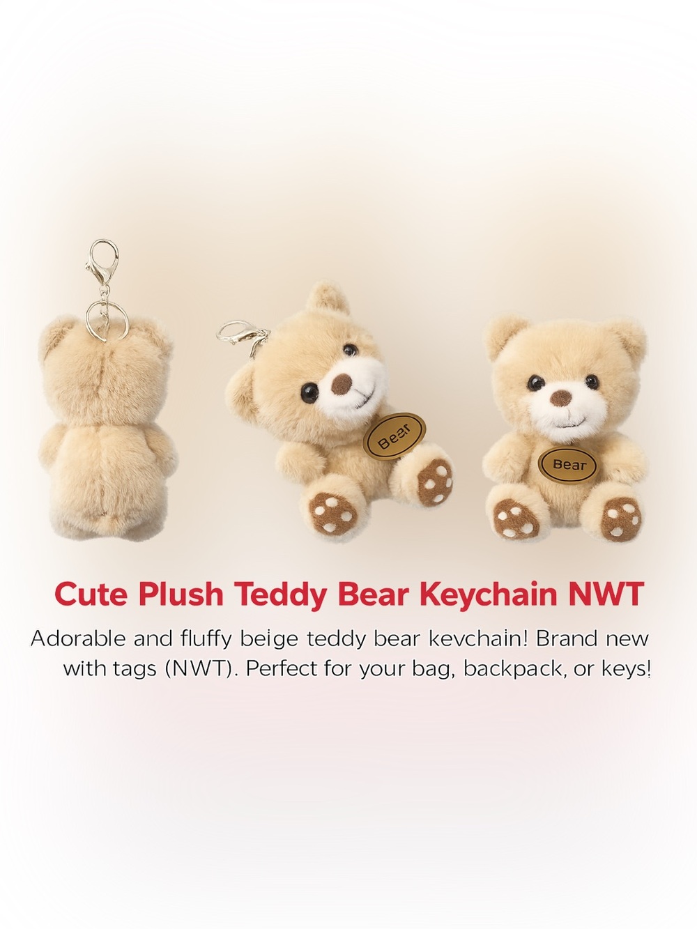 Soft Plush Teddy Bear Bag Charm/Keychain – Beige Mini Charm 🧸